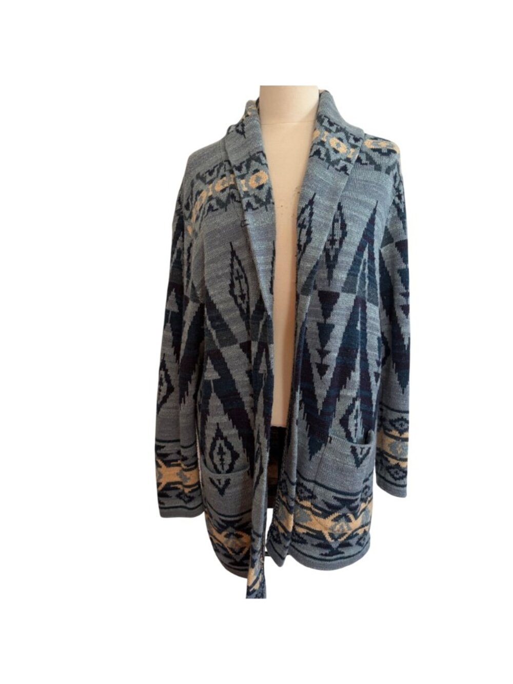 Polo Ralph Lauren Aztec Shawl Cardigan Sweater Women XL Blue Cotton Southwestern - Picture 14 of 14